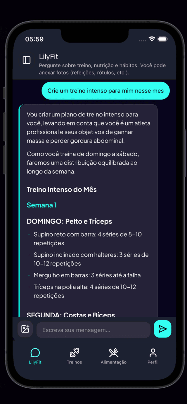 Tela principal de conversa do LilyFit